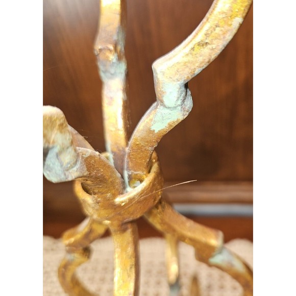 Vintage Candelabra Ornate Brass Standing Pillar Candle Holder w/ 3 Arms Patina - Picture 5 of 8